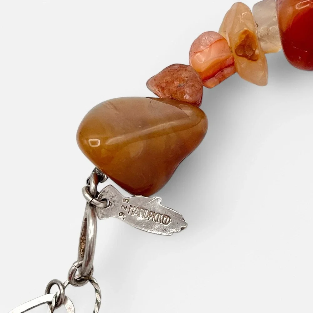 Vintage Orange Carnelian Necklace‎ Sterling Silver Milagros Hand Handpicked